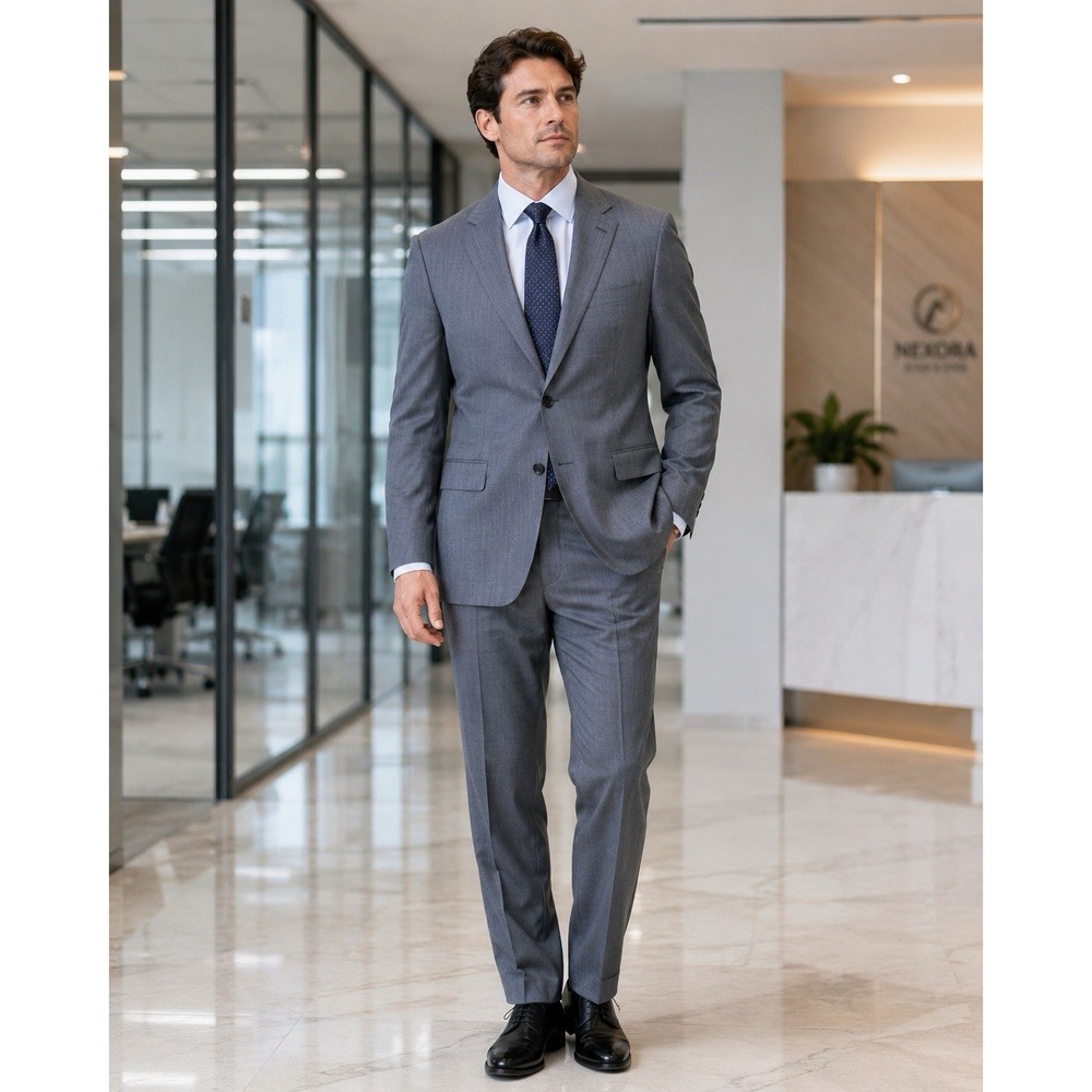 Stafford Suit Mens 50L Light Heathered Blue Gray 2 Button Wool Blend Pants36x40
